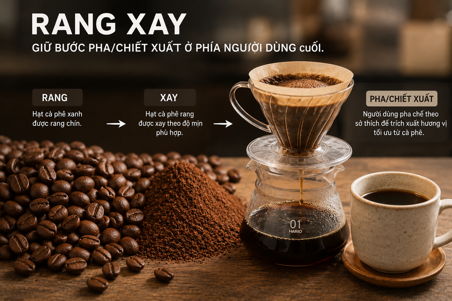 Quy trình cà phê rang xay từ hạt đến pha chiết
