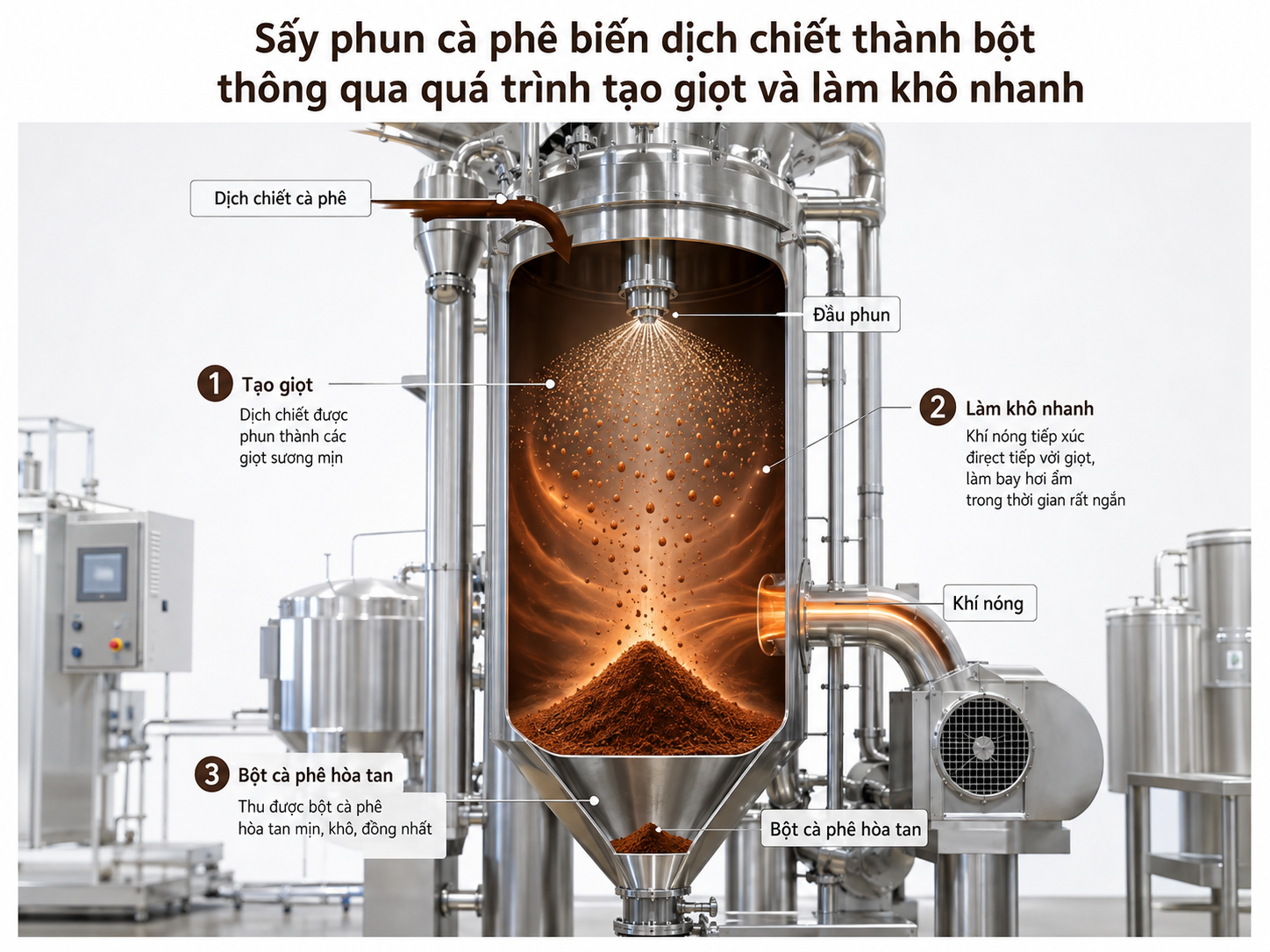 Quy trình cà phê sấy phun Spray-Dried Coffee