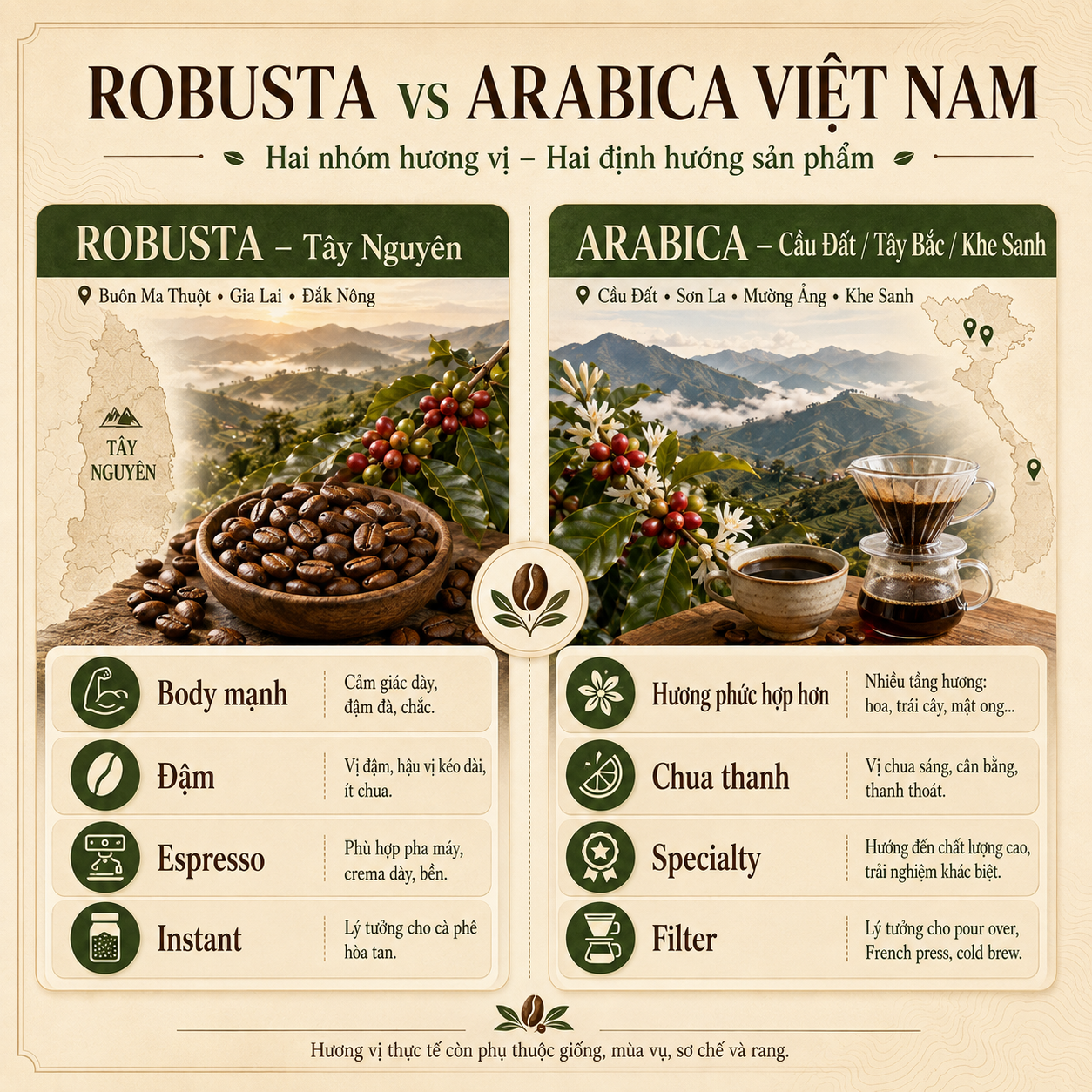 so sánh Robusta và Arabica Việt Nam