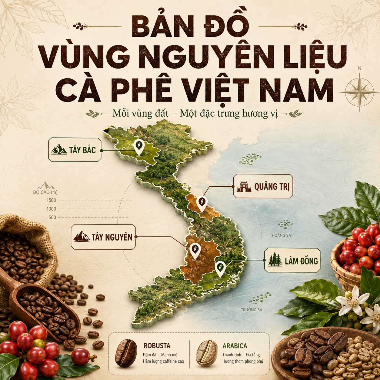 bản đồ vùng nguyên liệu cà phê Việt Nam